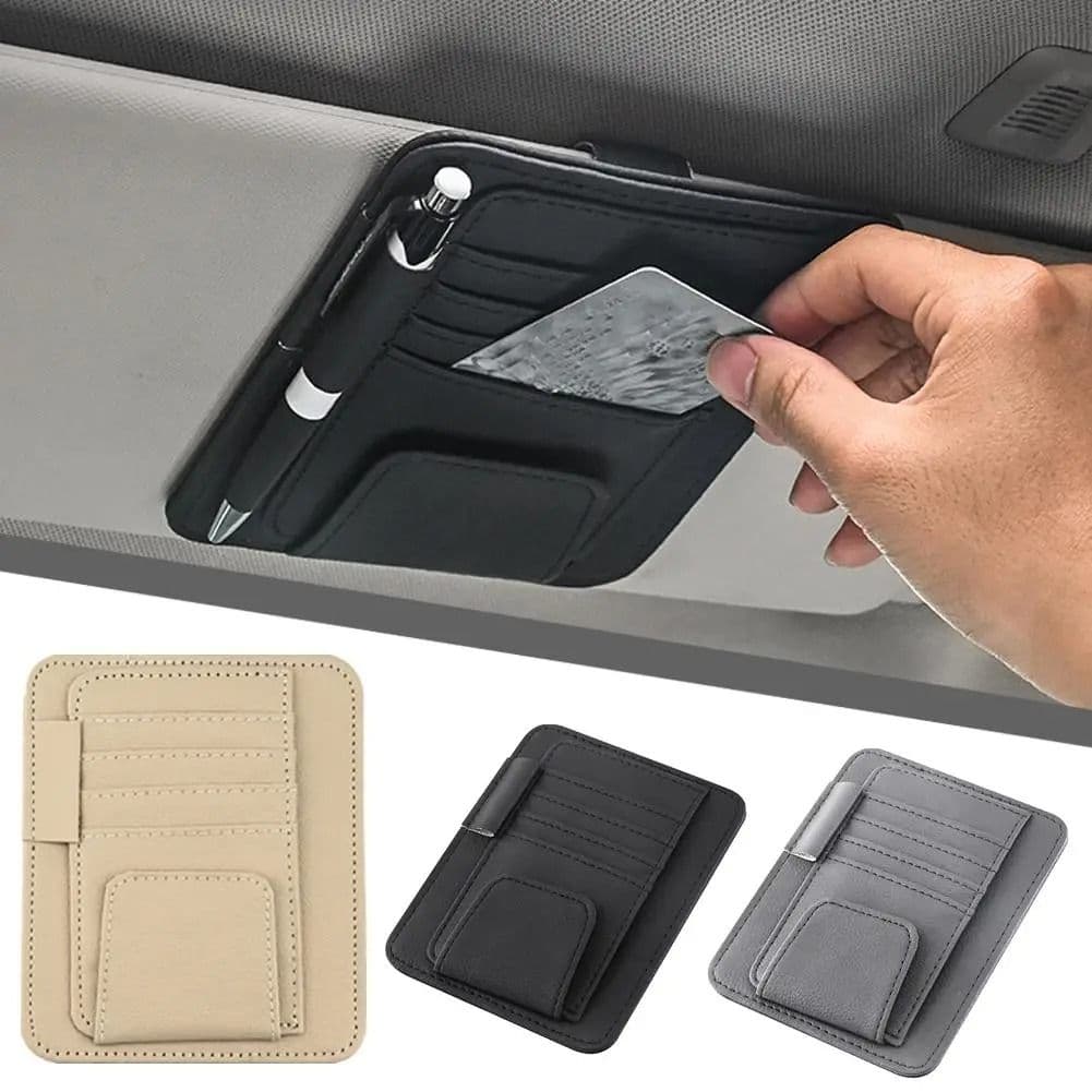 Car Sun Visor Organizer - Multi-Pocket PU Leather Storage image 3
