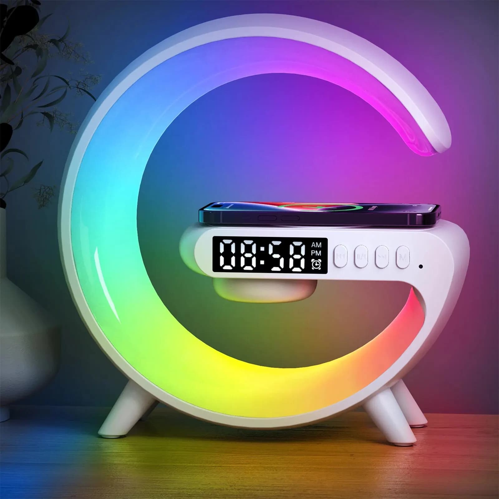 G-Shaped LED Smart Wake Up Light with RGB Night Light & Wireless Speaker | 5-in-1 Charger & Alarm Clock image 7