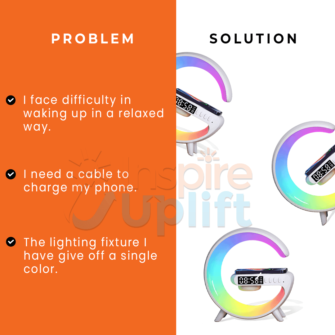 G-Shaped LED Smart Wake Up Light with RGB Night Light & Wireless Speaker | 5-in-1 Charger & Alarm Clock image 3