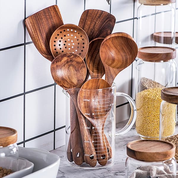 Premium Natural Teak Wood Kitchen Utensils – Eco-Friendly, Non-Toxic Cooking Spoons image 2