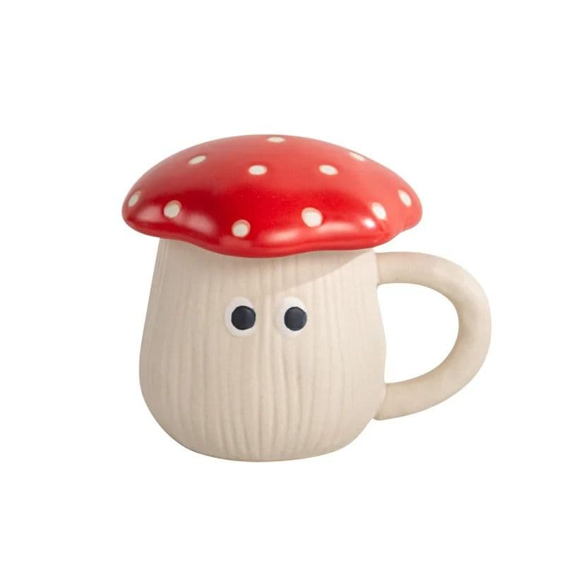 Creative Red Mushroom Ceramic Coffee Cup with Lid – Cute Cartoon Mug for Breakfast Milk, Ideal Birthday Gift image 5