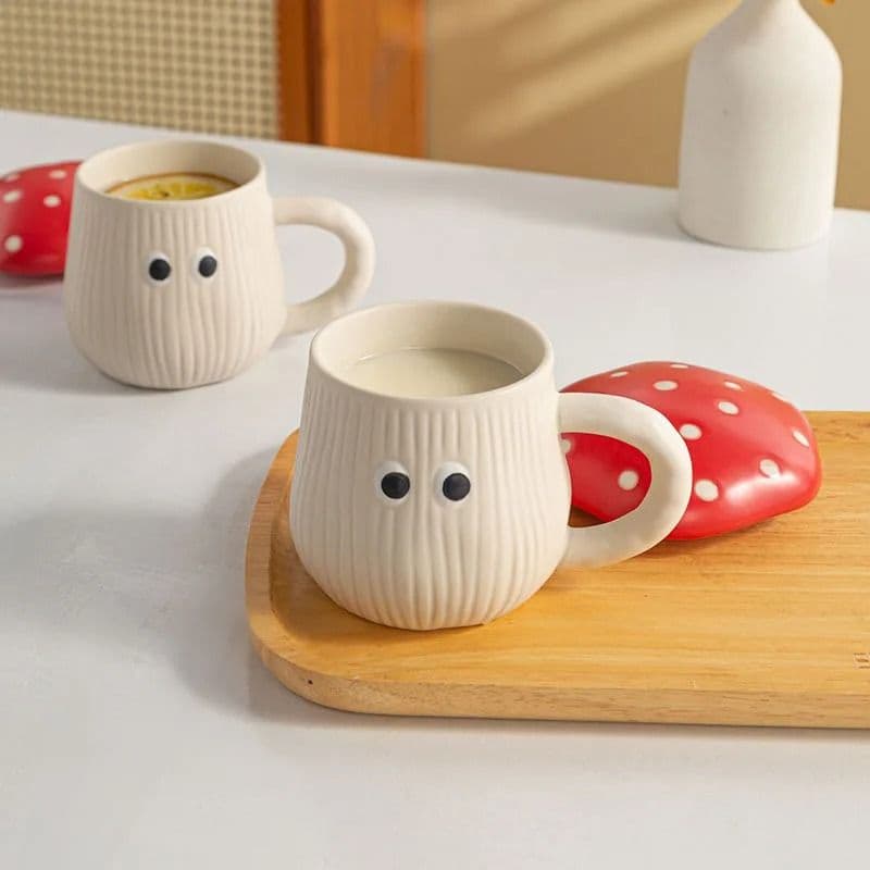 Creative Red Mushroom Ceramic Coffee Cup with Lid – Cute Cartoon Mug for Breakfast Milk, Ideal Birthday Gift image 4