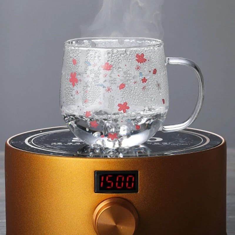 Cherry Blossom Glass Tea Infuser Mug – 300ml Heat-Resistant Borosilicate Glass with Filter and Lid image 2
