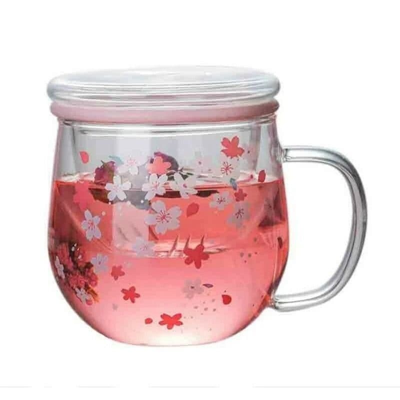 Cherry Blossom Glass Tea Infuser Mug – 300ml Heat-Resistant Borosilicate Glass with Filter and Lid image 4