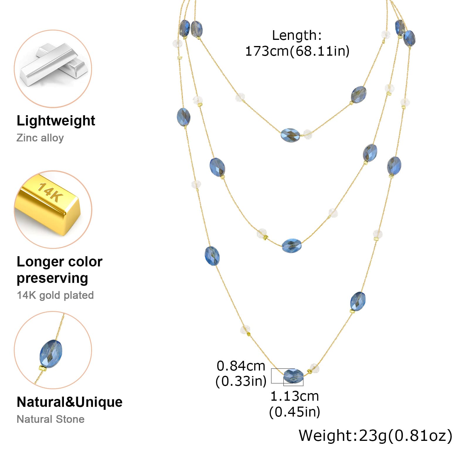 Blue Crystal Layered Statement Necklace for Women Long Sweater Chain image 6