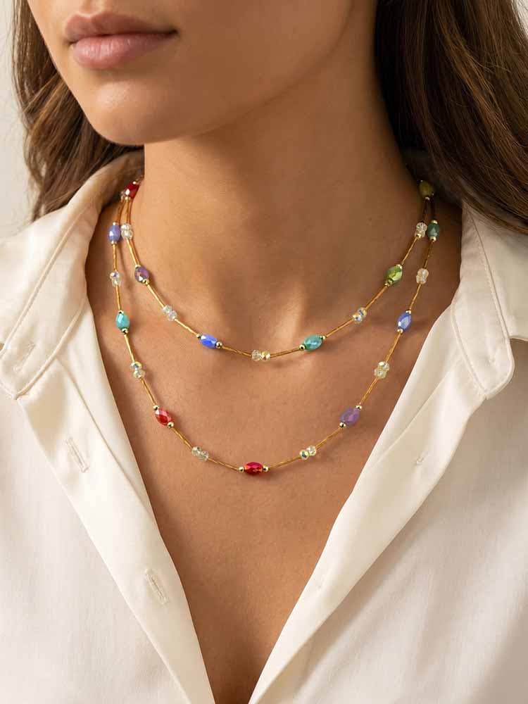 Blue Crystal Layered Statement Necklace for Women Long Sweater Chain image 10