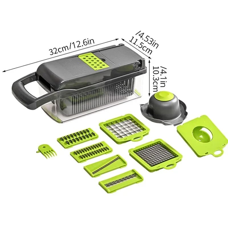 12-in-1 Vegetable Slicer Cutter with Basket - Green/Black image 2