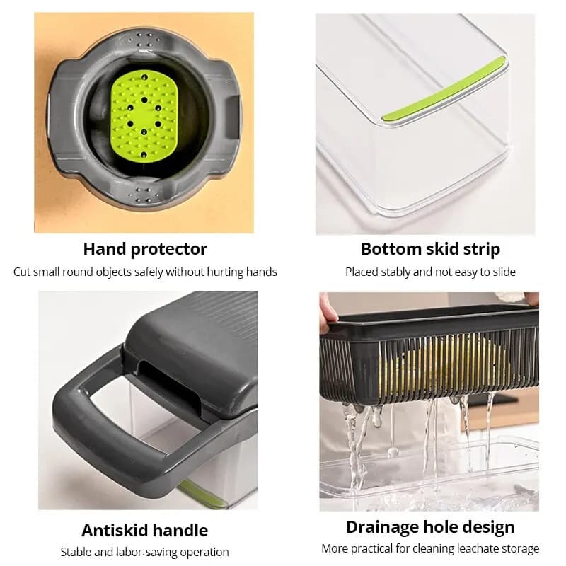12-in-1 Vegetable Slicer Cutter with Basket - Green/Black image 4