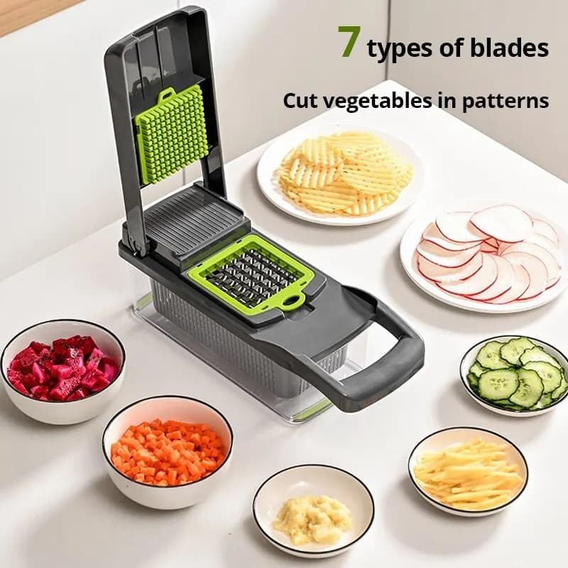 12-in-1 Vegetable Slicer Cutter with Basket - Green/Black image 5