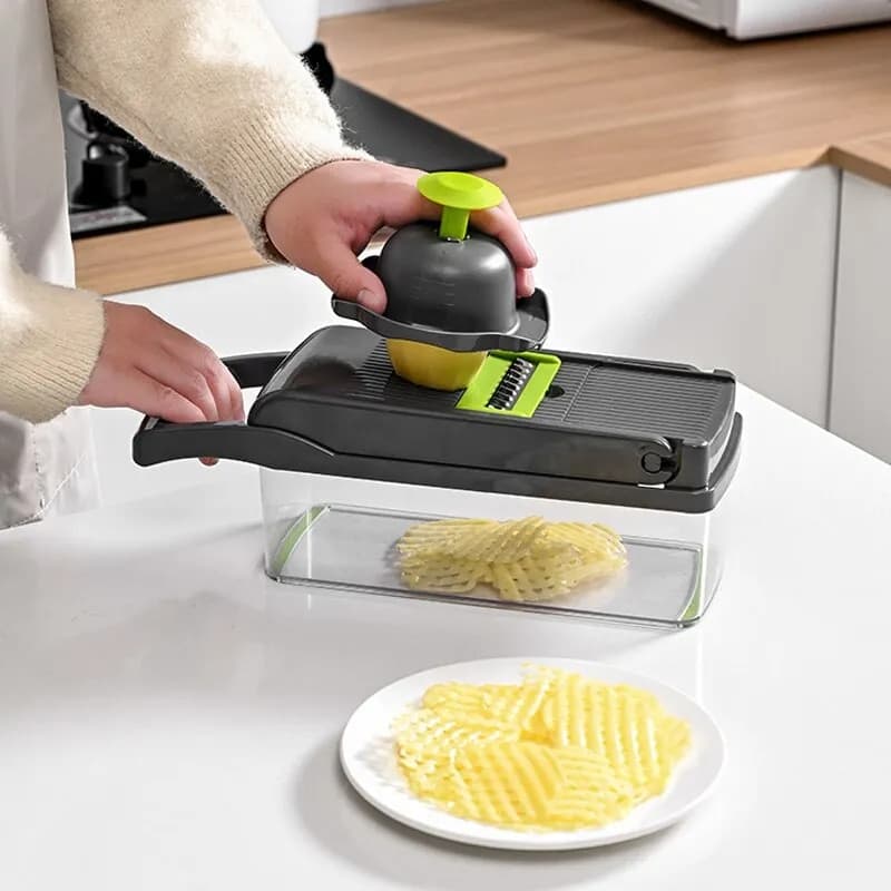 12-in-1 Vegetable Slicer Cutter with Basket - Green/Black image 6