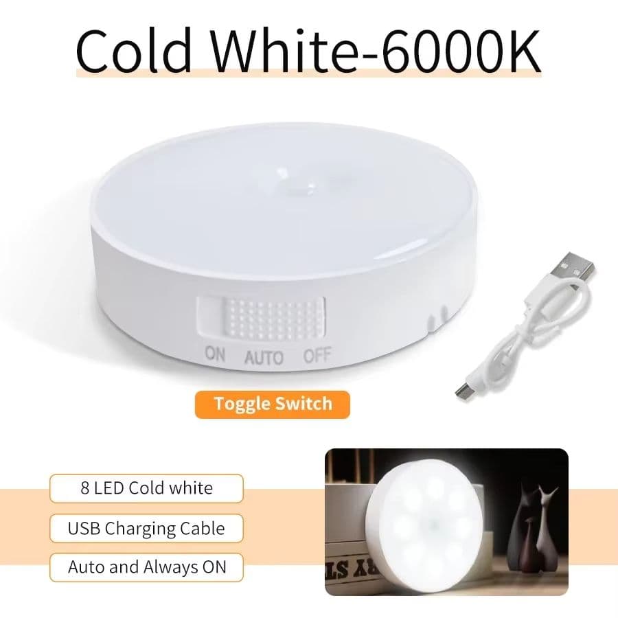 Magnetic Wireless LED Night Light with Switch, Smart Motion Sensor, USB Rechargeable, Warm White Wall Lamp for Bed image 8