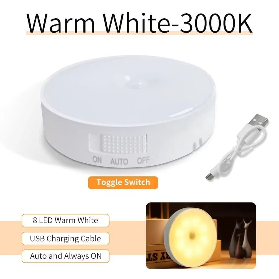 Magnetic Wireless LED Night Light with Switch, Smart Motion Sensor, USB Rechargeable, Warm White Wall Lamp for Bed image 7