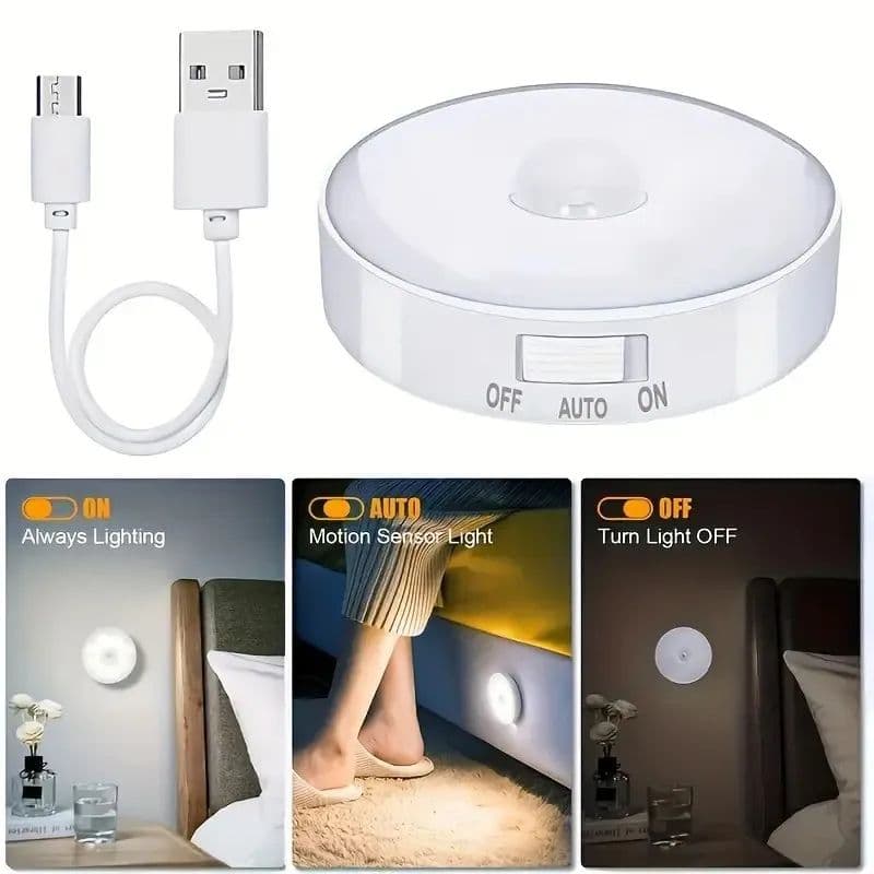 Magnetic Wireless LED Night Light with Switch, Smart Motion Sensor, USB Rechargeable, Warm White Wall Lamp for Bed image 6