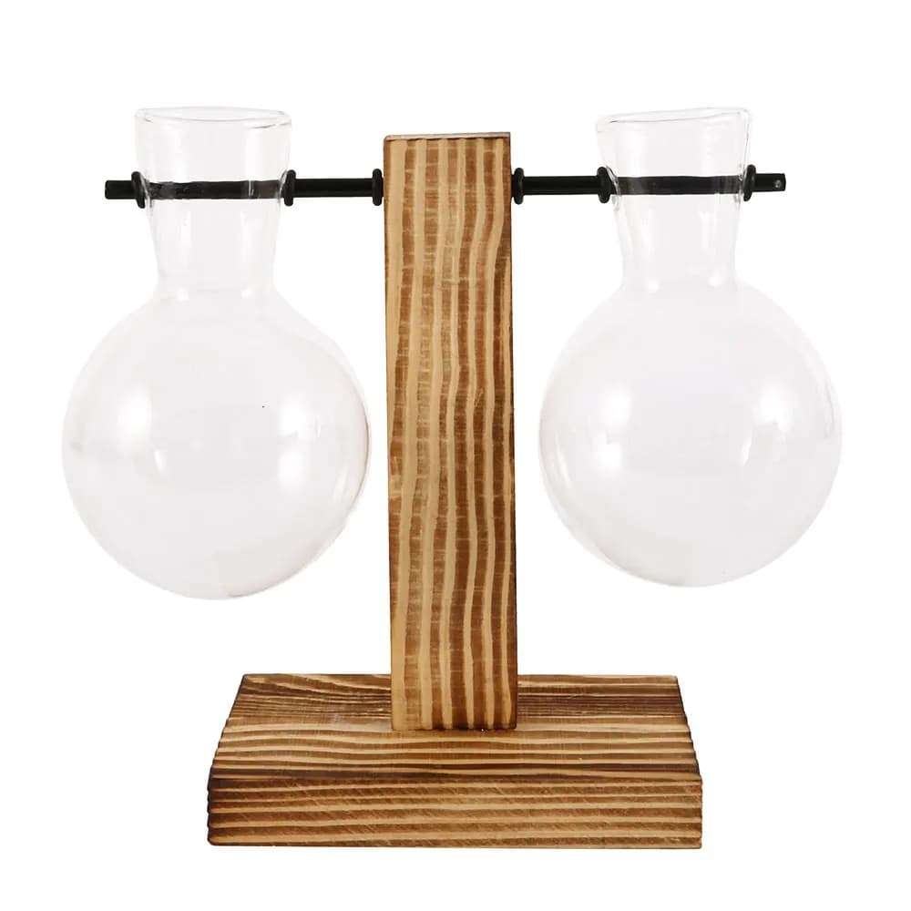 Creative Glass Desktop Planter Bulb Vase with Wooden Stand - Hydroponic Plant Container for Home Tabletop Decor image 2