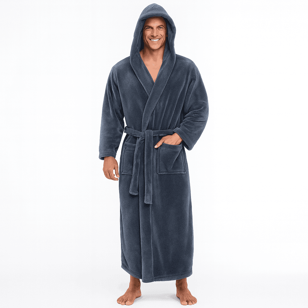 Men's Hooded Bathrobe, Soft Fluffy Robe, Long Quick Dry Sleepwear, Home Gown image 11