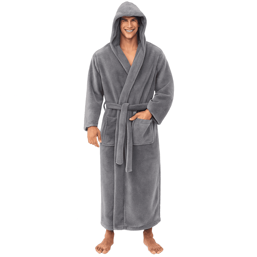 Men's Hooded Bathrobe, Soft Fluffy Robe, Long Quick Dry Sleepwear, Home Gown image 12