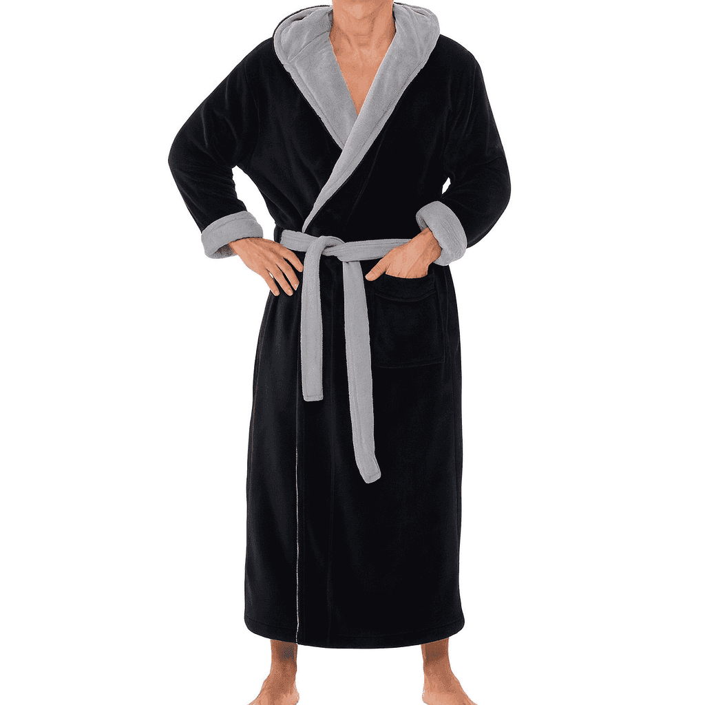 Men's Hooded Bathrobe, Soft Fluffy Robe, Long Quick Dry Sleepwear, Home Gown image 10