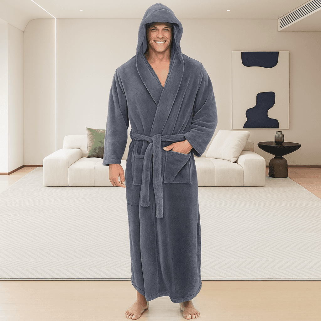 Men's Hooded Bathrobe, Soft Fluffy Robe, Long Quick Dry Sleepwear, Home Gown image 8