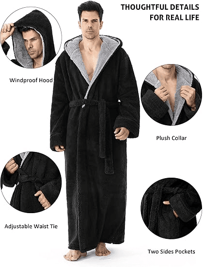 Men's Hooded Bathrobe, Soft Fluffy Robe, Long Quick Dry Sleepwear, Home Gown image 4