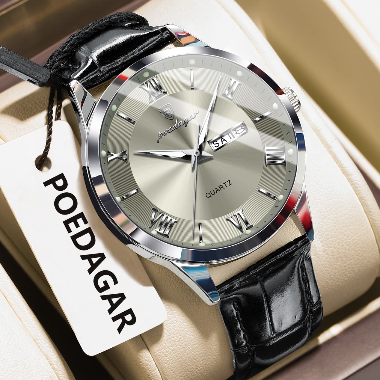 Luxury Business Wristwatch For Men, Date Week Leather Quartz Male Watch, Waterproof Luminous Fashion Men Watches image 7
