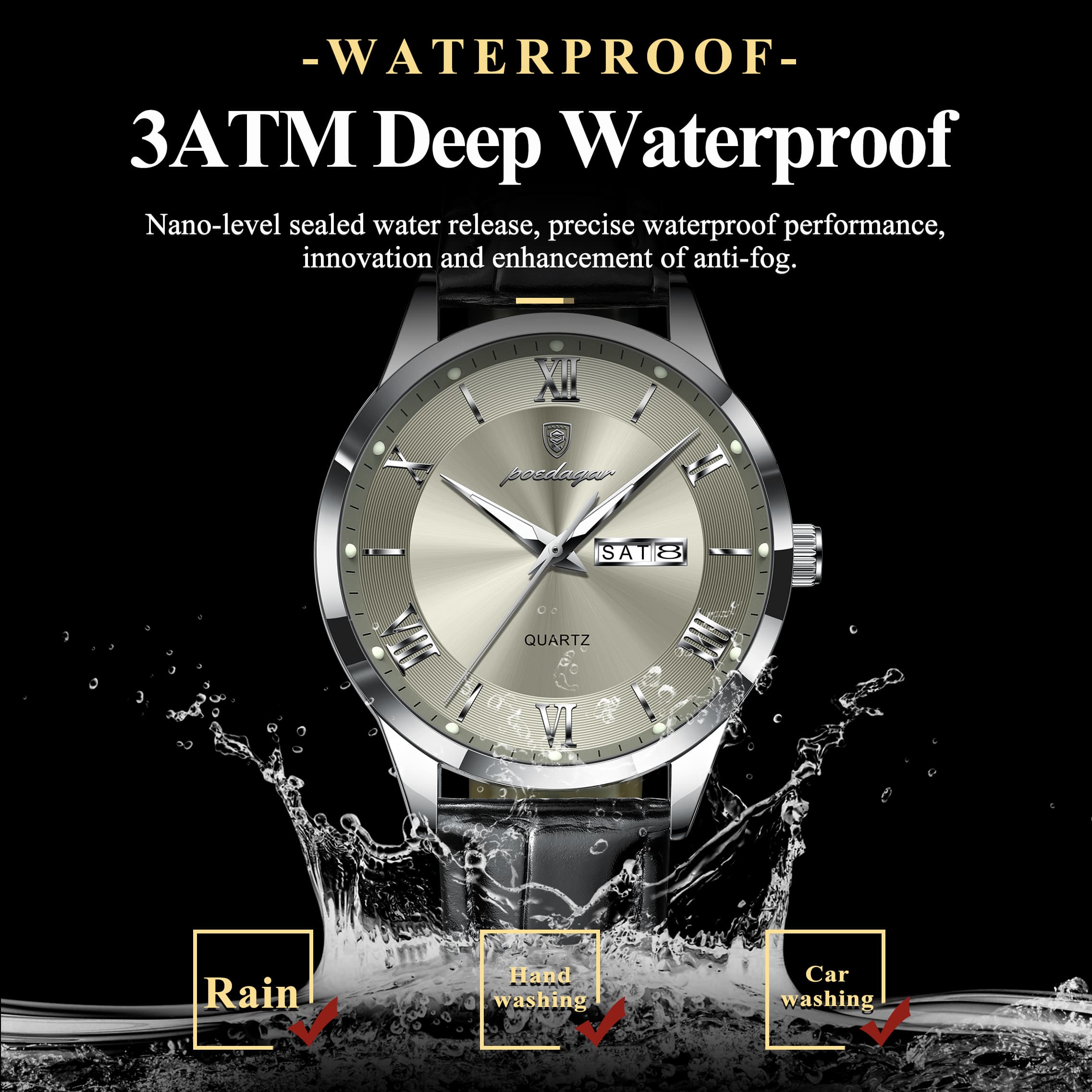 Luxury Business Wristwatch For Men, Date Week Leather Quartz Male Watch, Waterproof Luminous Fashion Men Watches image 2