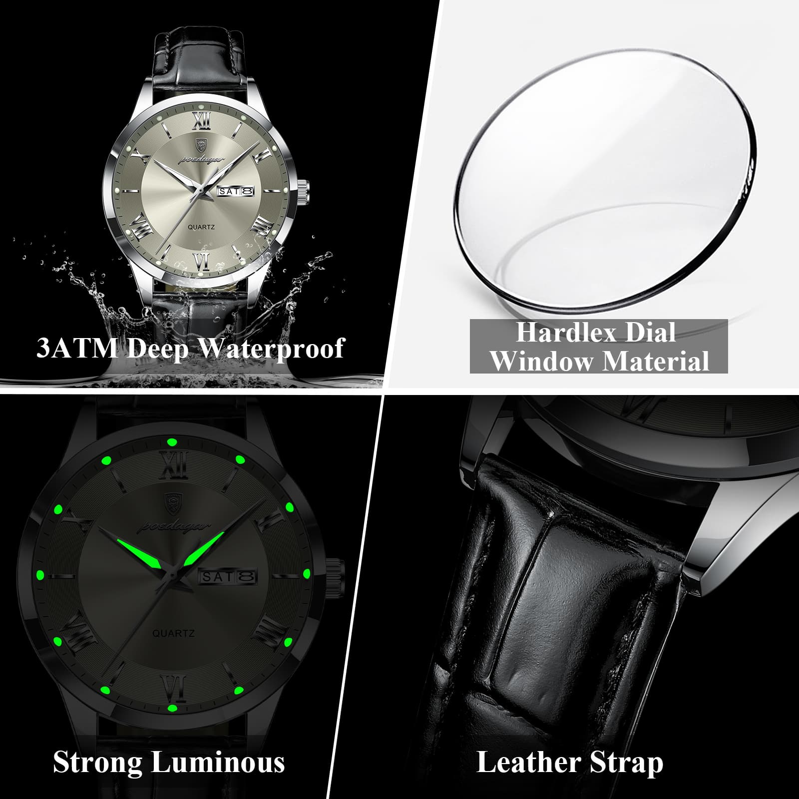 Luxury Business Wristwatch For Men, Date Week Leather Quartz Male Watch, Waterproof Luminous Fashion Men Watches image 5