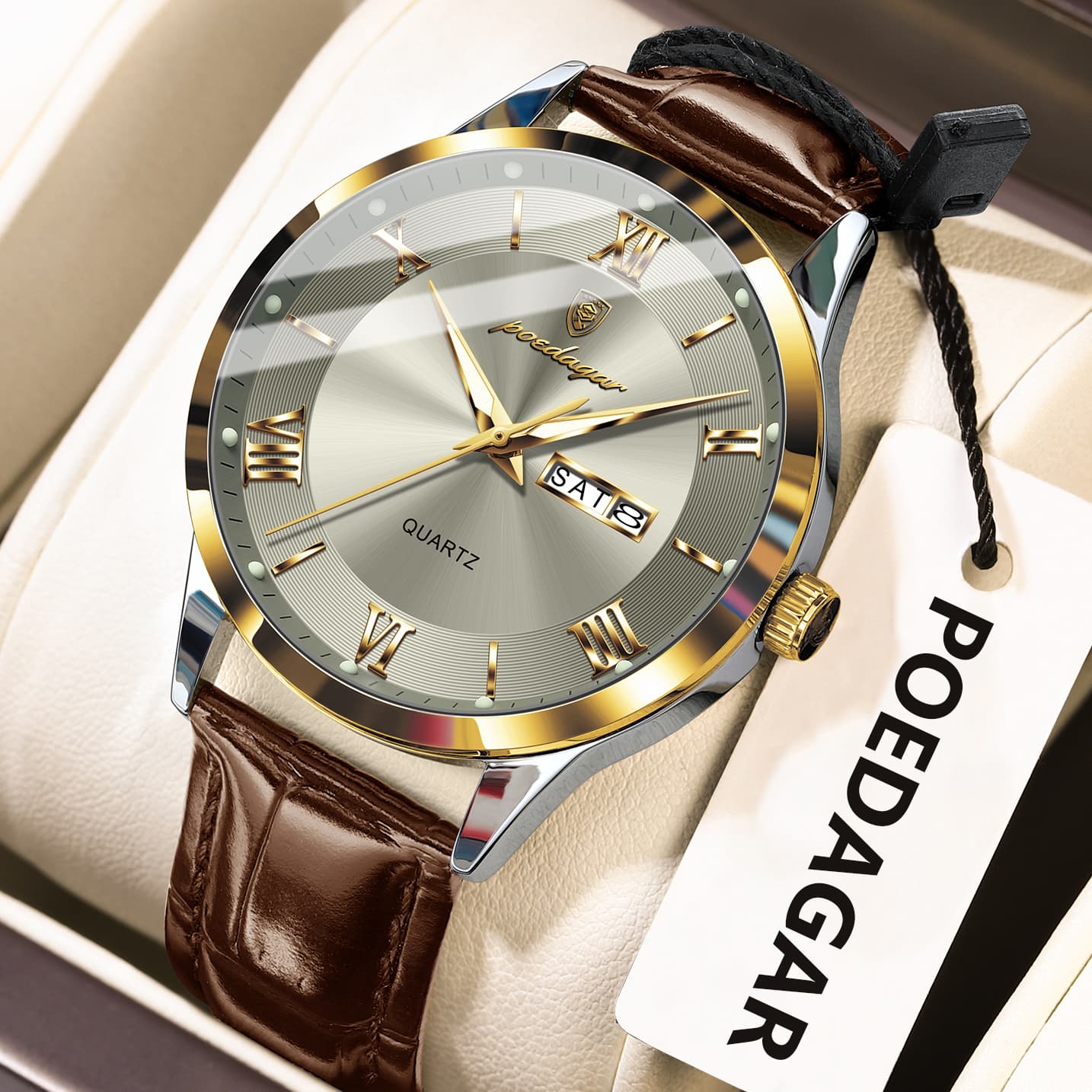 Luxury Business Wristwatch For Men, Date Week Leather Quartz Male Watch, Waterproof Luminous Fashion Men Watches image 9