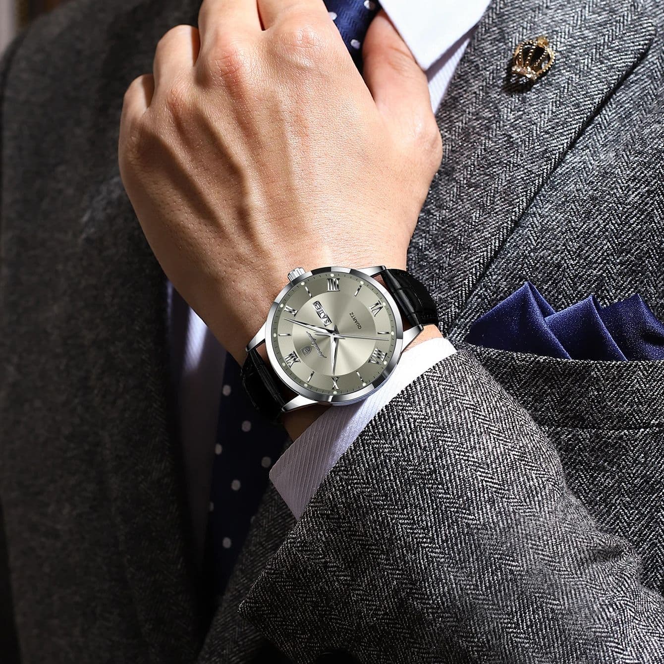 Luxury Business Wristwatch For Men, Date Week Leather Quartz Male Watch, Waterproof Luminous Fashion Men Watches image 4