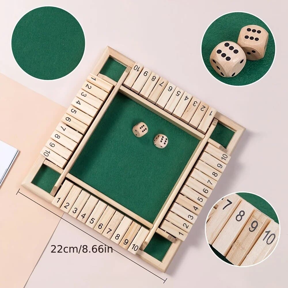 Wooden Dice Board Game for 4 Players Shut The Box Family Game with Flaps & Dices | Fun Interaction & Entertainment image 5