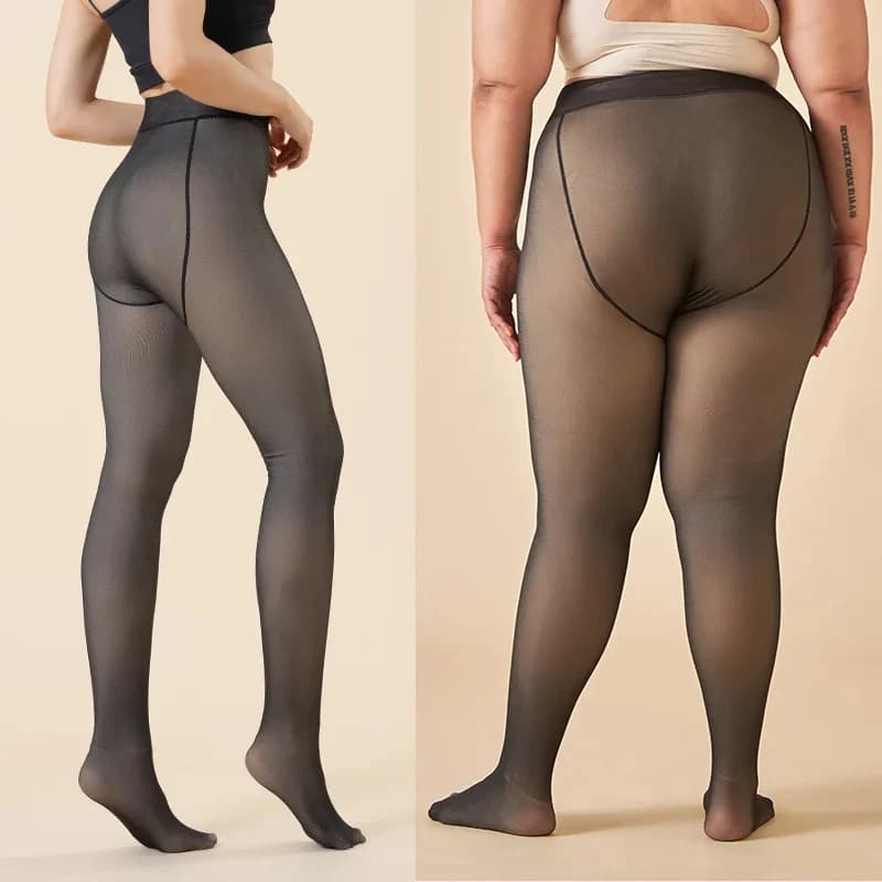 Women's Fleece Lined Thermal Leggings Faux Sheer Warm Winter Tights image 5