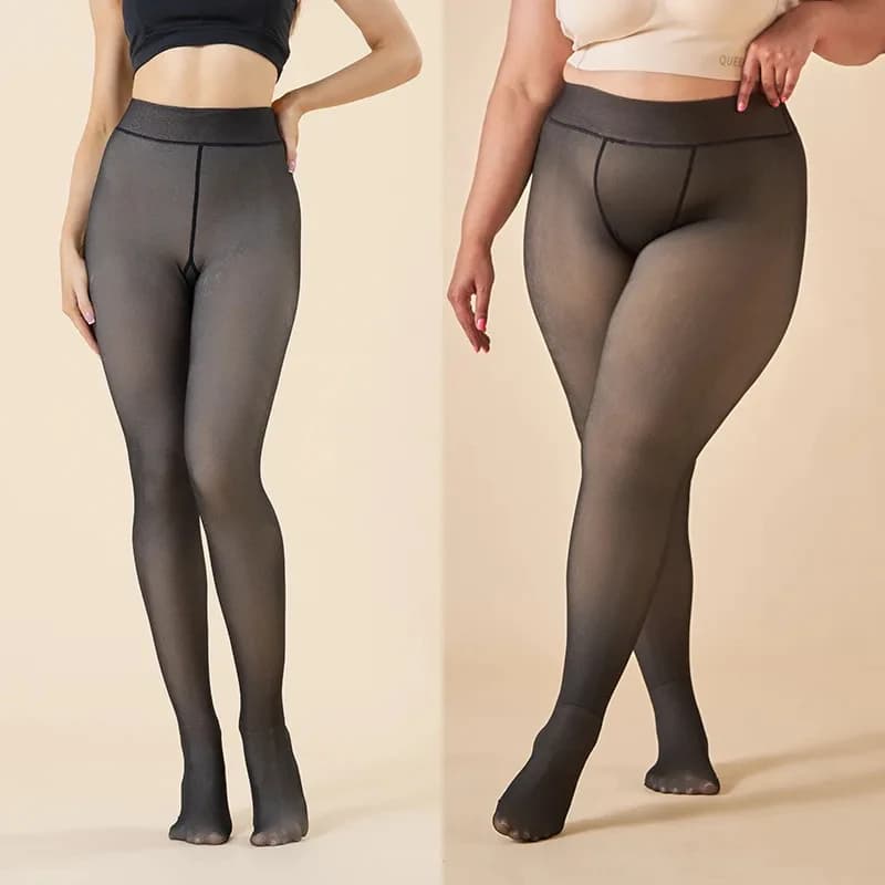 Women's Fleece Lined Thermal Leggings Faux Sheer Warm Winter Tights image 3