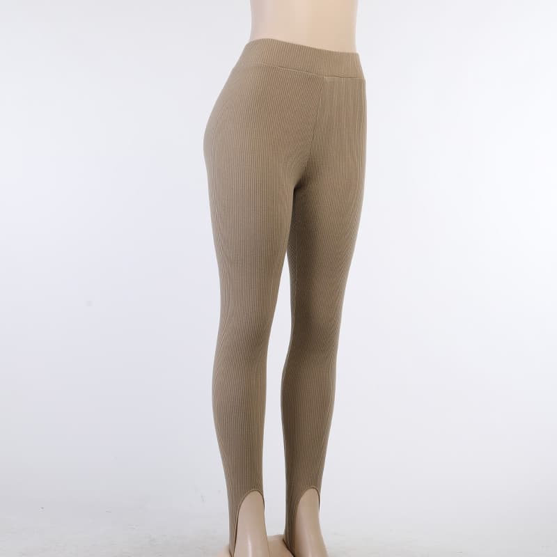 Women's Ribbed Cotton Knit Leggings, Female Stretch Skinny Leggings image 4