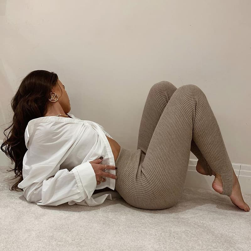 Women's Ribbed Cotton Knit Leggings, Female Stretch Skinny Leggings image 3