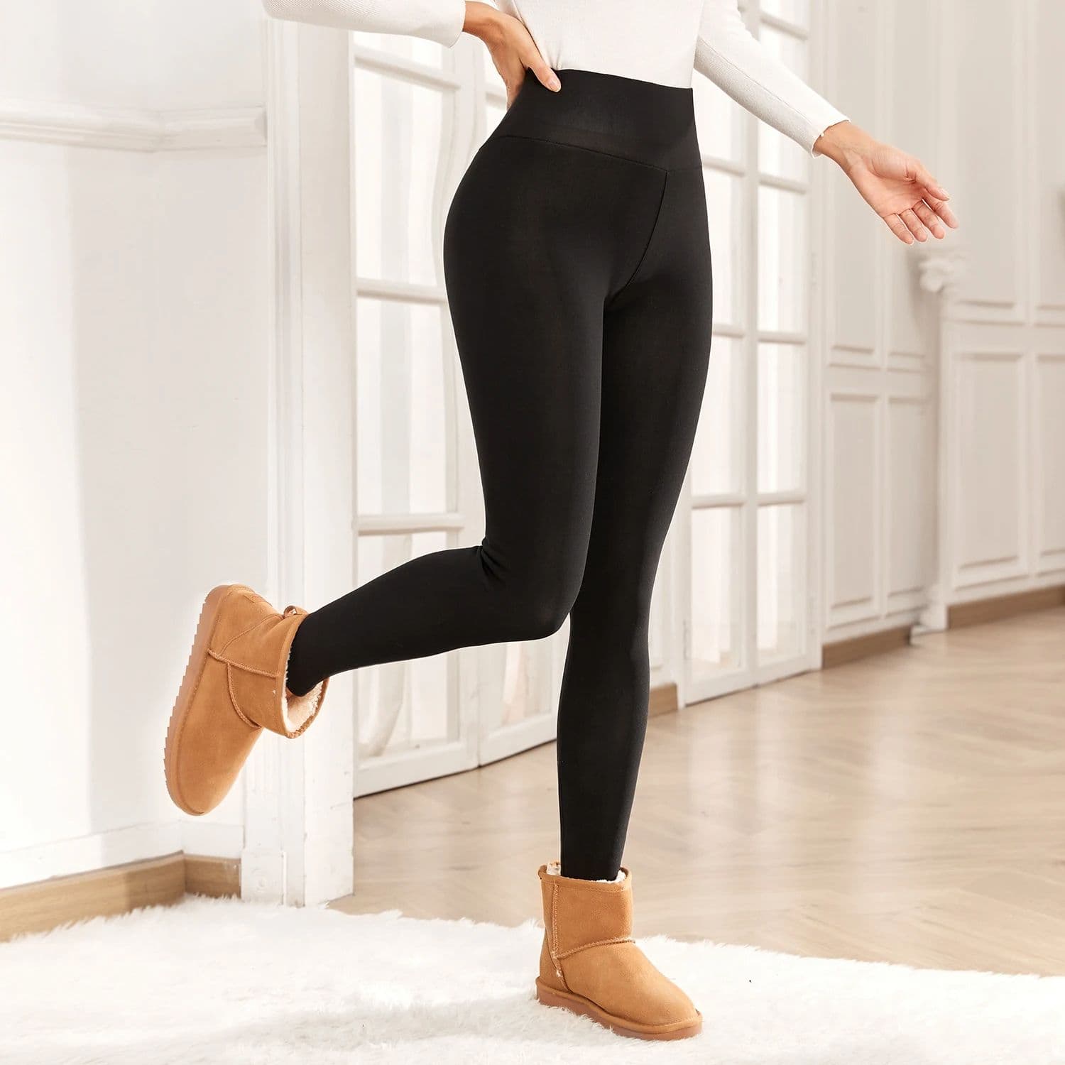 Women Thermal Velvet Leggings High Waist Stretch Winter Warm Pants image 3