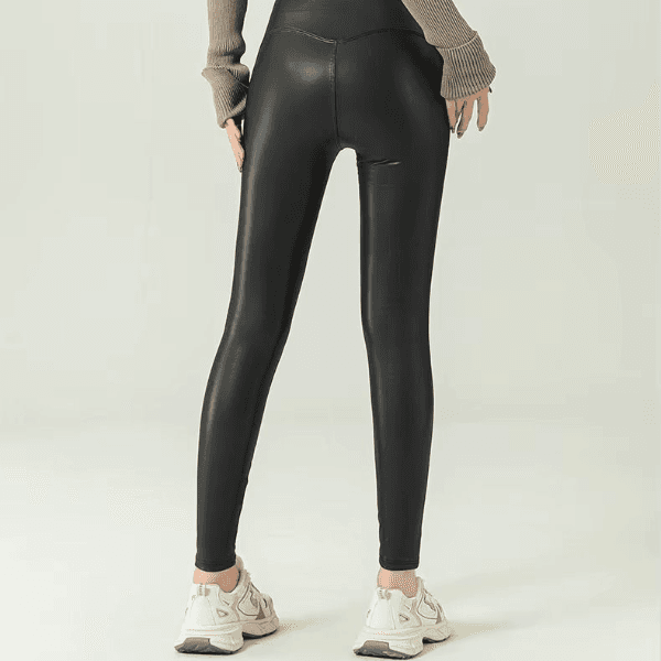 Thermal Leather Leggings for Women, Warm Faux Leather Winter Leggings, High Waist Slim Skinny Pants image 4