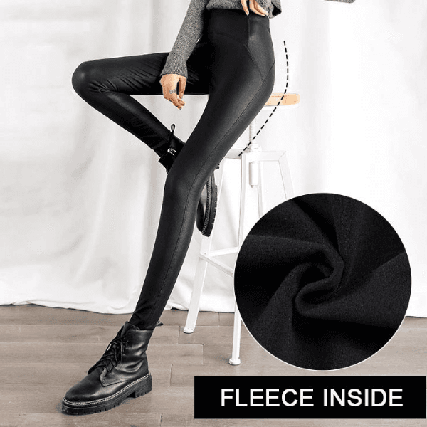 Thermal Leather Leggings for Women, Warm Faux Leather Winter Leggings, High Waist Slim Skinny Pants image 3