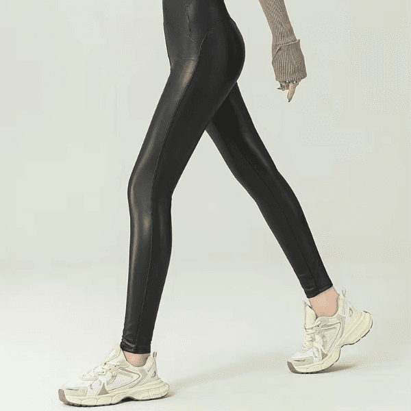 Thermal Leather Leggings for Women, Warm Faux Leather Winter Leggings, High Waist Slim Skinny Pants image 2