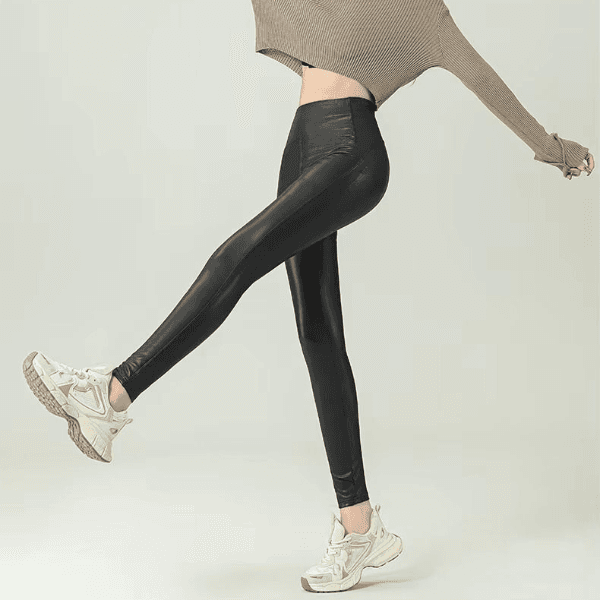 Thermal Leather Leggings for Women, Warm Faux Leather Winter Leggings, High Waist Slim Skinny Pants image 6