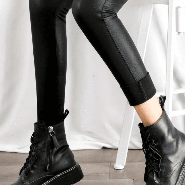 Thermal Leather Leggings for Women, Warm Faux Leather Winter Leggings, High Waist Slim Skinny Pants image 5