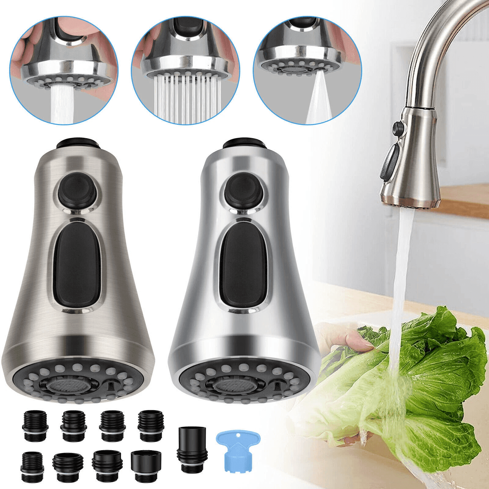 Universal Pull Down Spray Head Kitchen Faucet Part Compatible with Moen, Delta, Kohler, Chrome Replacement Spray