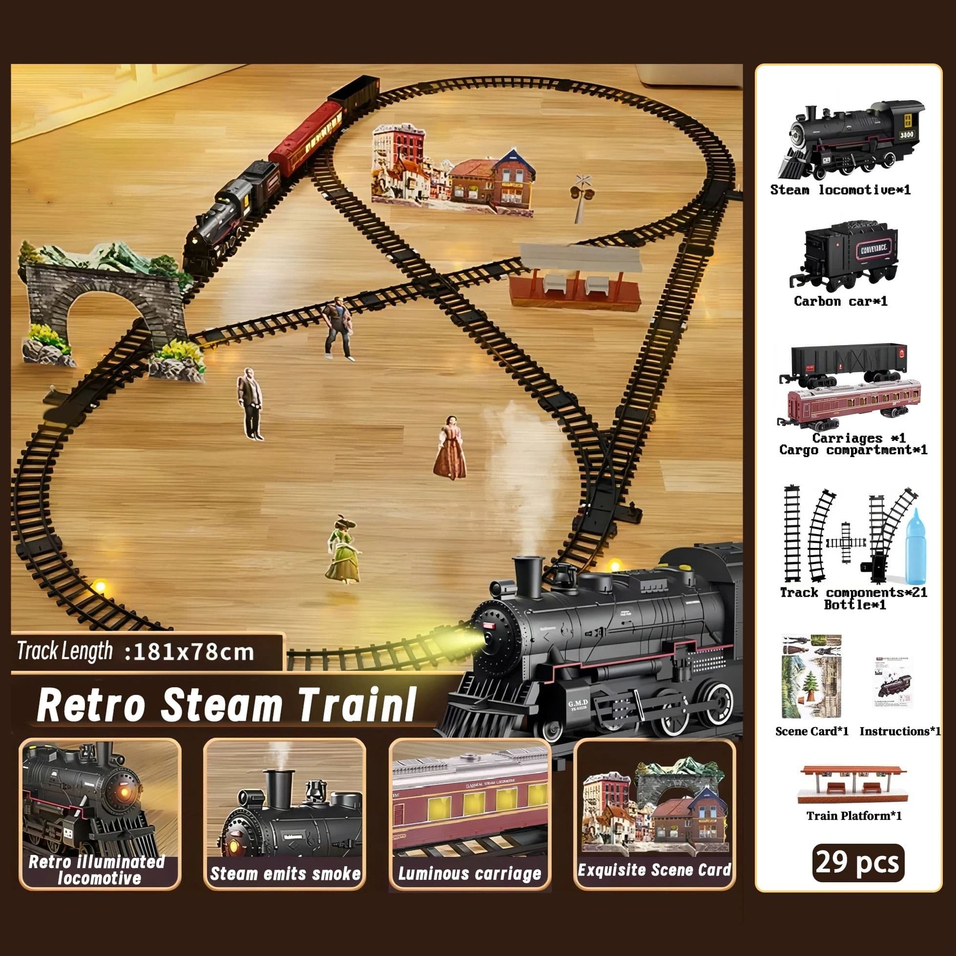 Electric Train Set With Steam, Lights & Sounds, Realistic Locomotive Toy for Kids image 2