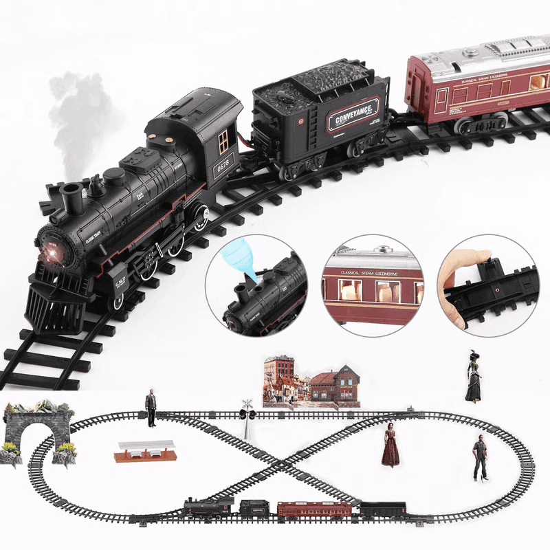 Electric Train Set With Steam, Lights & Sounds, Realistic Locomotive Toy for Kids image 6