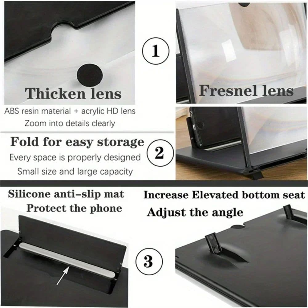 Phone Screen Magnifier Amplifier, HD Video Magnifying Glass, Folding Design for Smart Phone Bracket Holder image 4