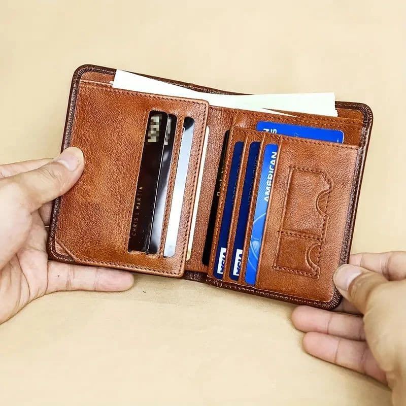 Mens Genuine Leather Wallet, RFID Anti Theft, Large Capacity Trifold, Fashion Card Holder with Photo Position image 2