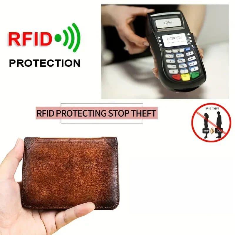 Mens Genuine Leather Wallet, RFID Anti Theft, Large Capacity Trifold, Fashion Card Holder with Photo Position image 4