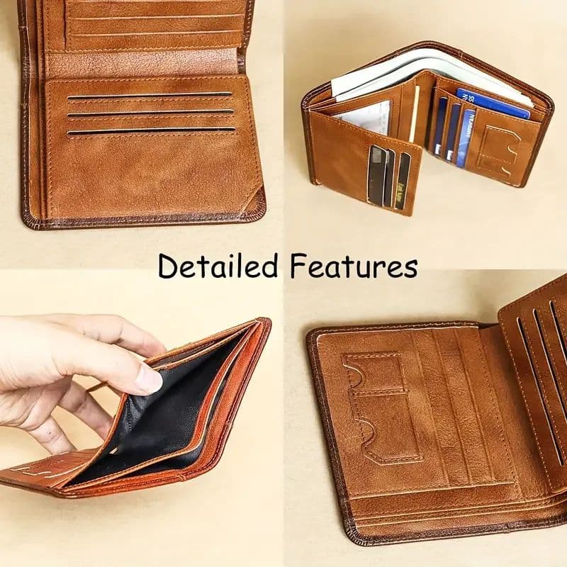 Mens Genuine Leather Wallet, RFID Anti Theft, Large Capacity Trifold, Fashion Card Holder with Photo Position image 5