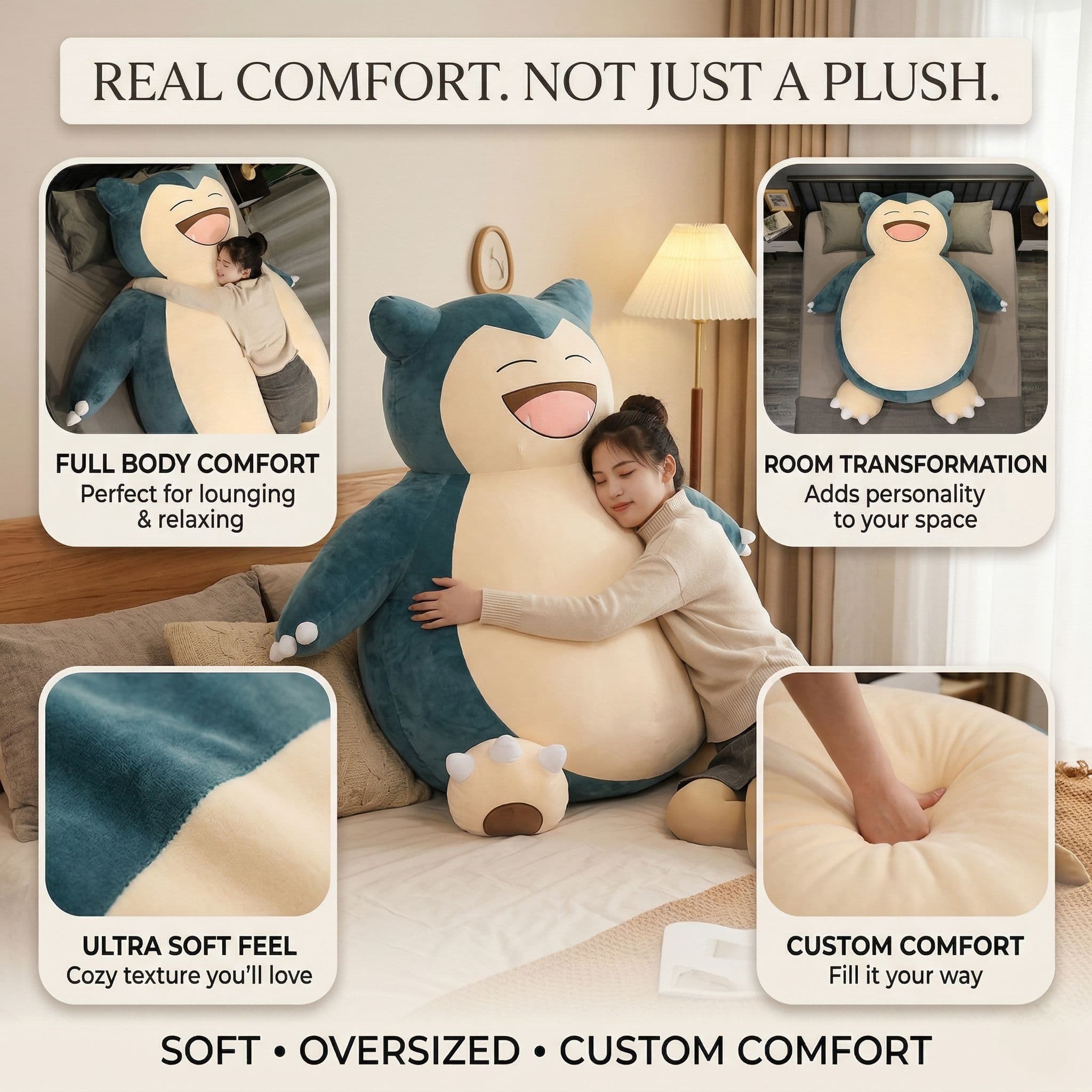 Giant Snorlax Plush Cover for Cozy Lounging Anime Room Decor and Custom Body Pillow Comfort image 2