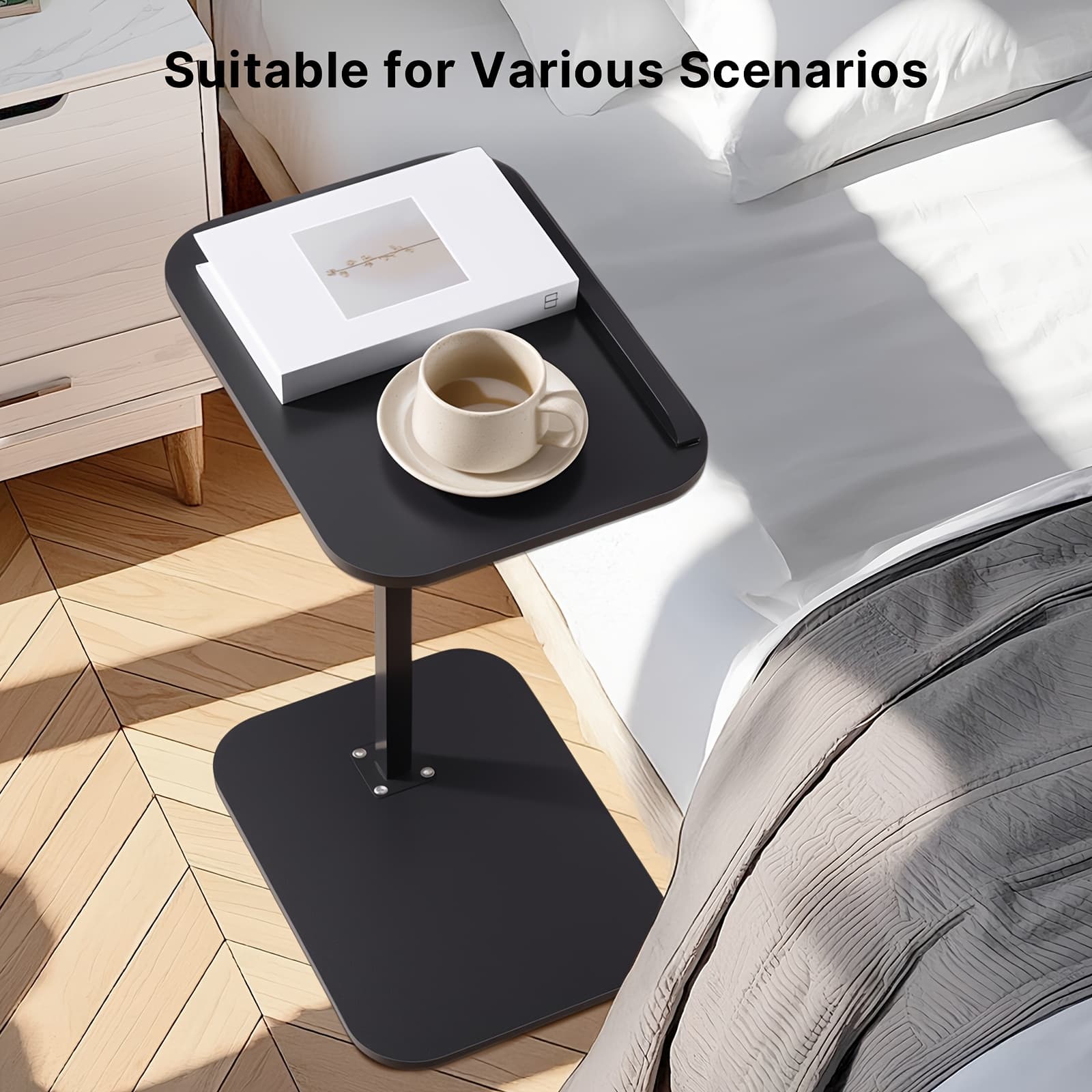 Adjustable Height Modern Laptop Table, 360° Rotating C-Shaped Side Table, Perfect for Sofa image 7