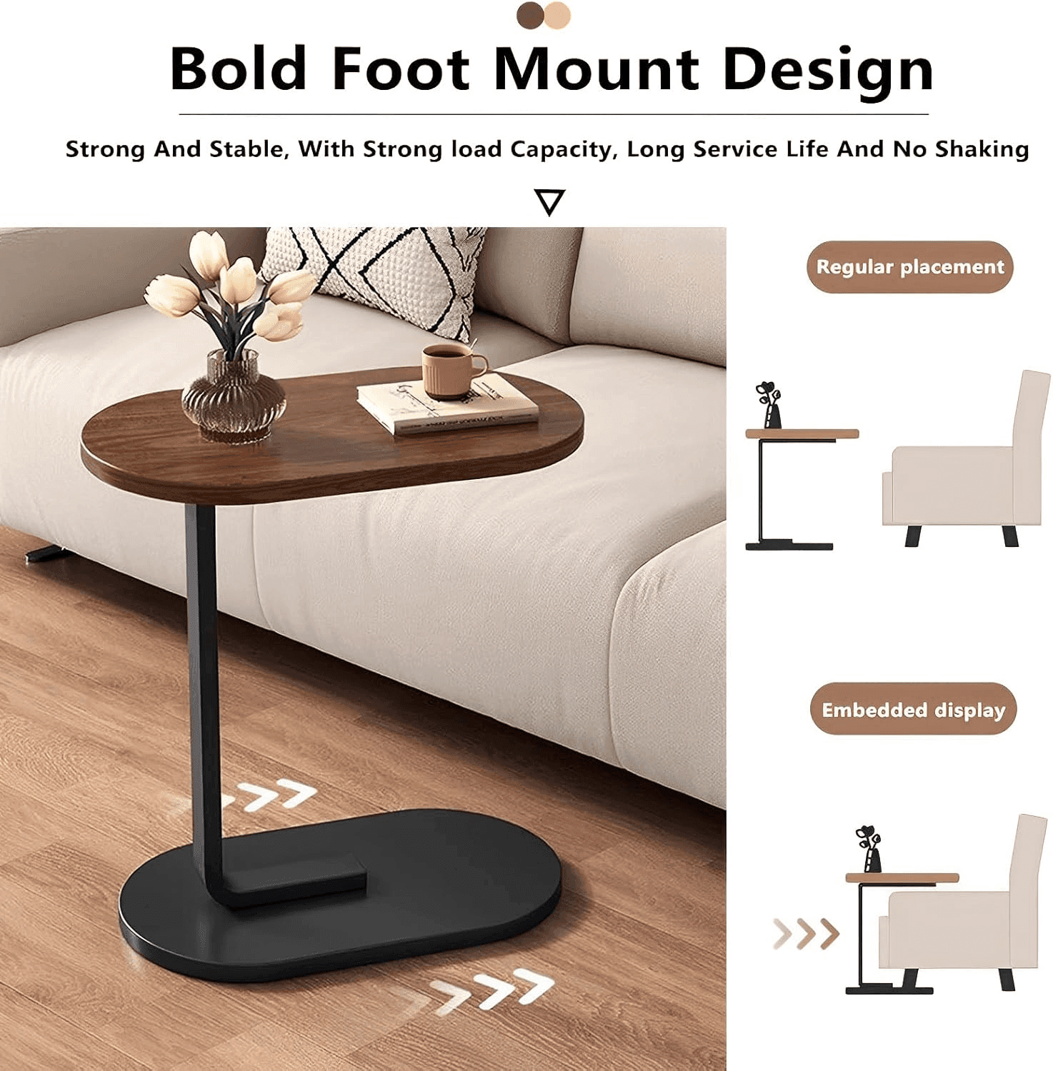 Adjustable Height Modern Laptop Table, 360° Rotating C-Shaped Side Table, Perfect for Sofa image 3