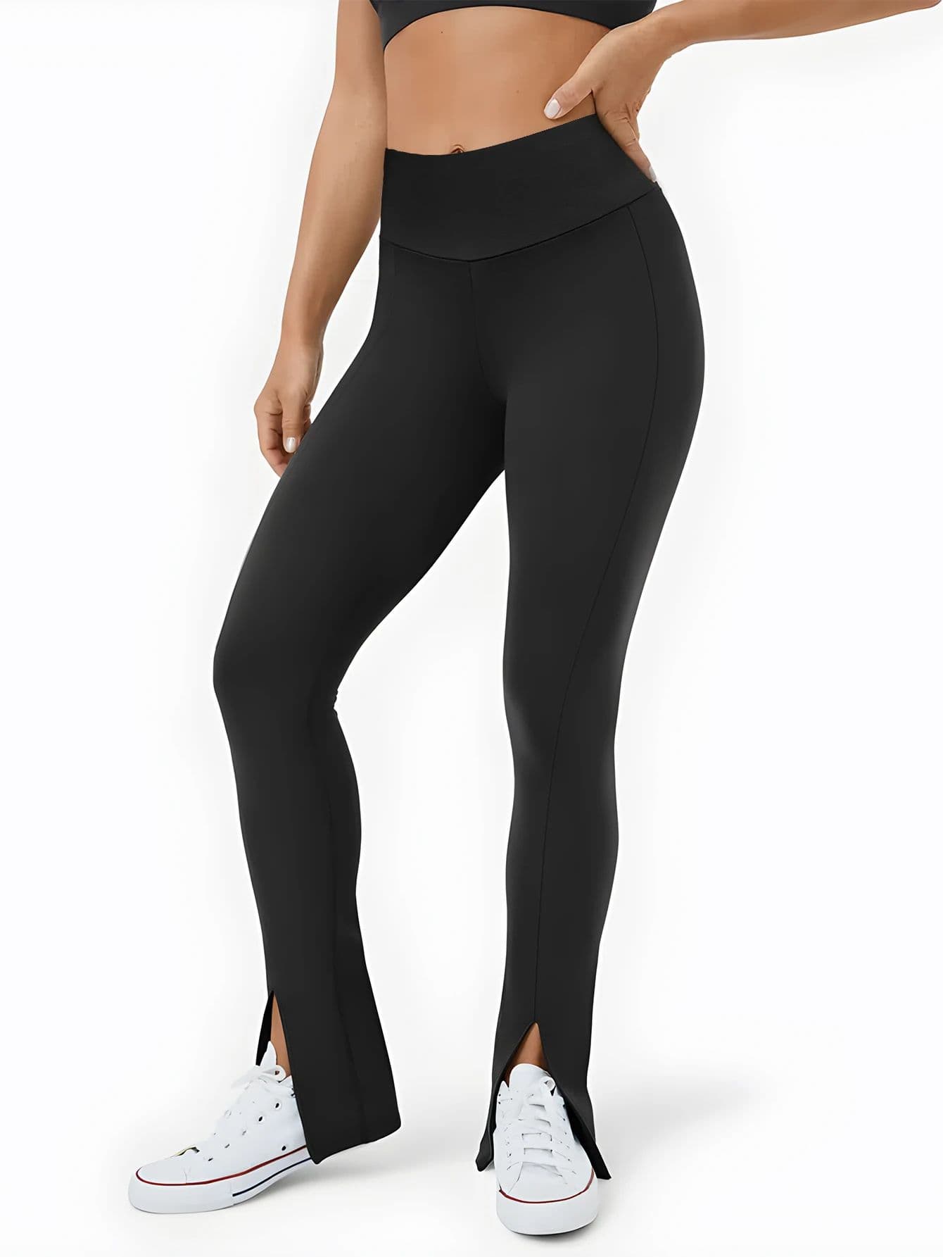 Black Front Slit Leggings image 2
